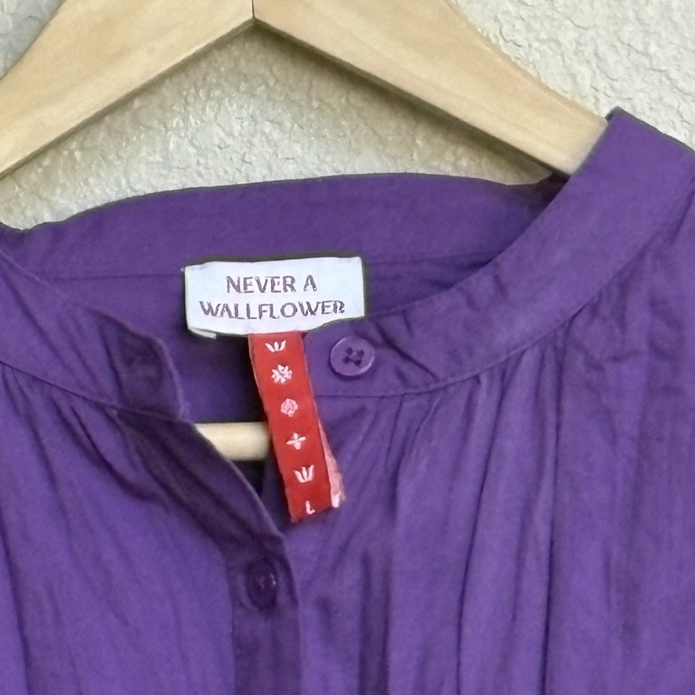 NWT Never A Wallflower Purple Smocked Waist Romper Size Large Cotton Puff Sleeve - Picture 5 of 8
